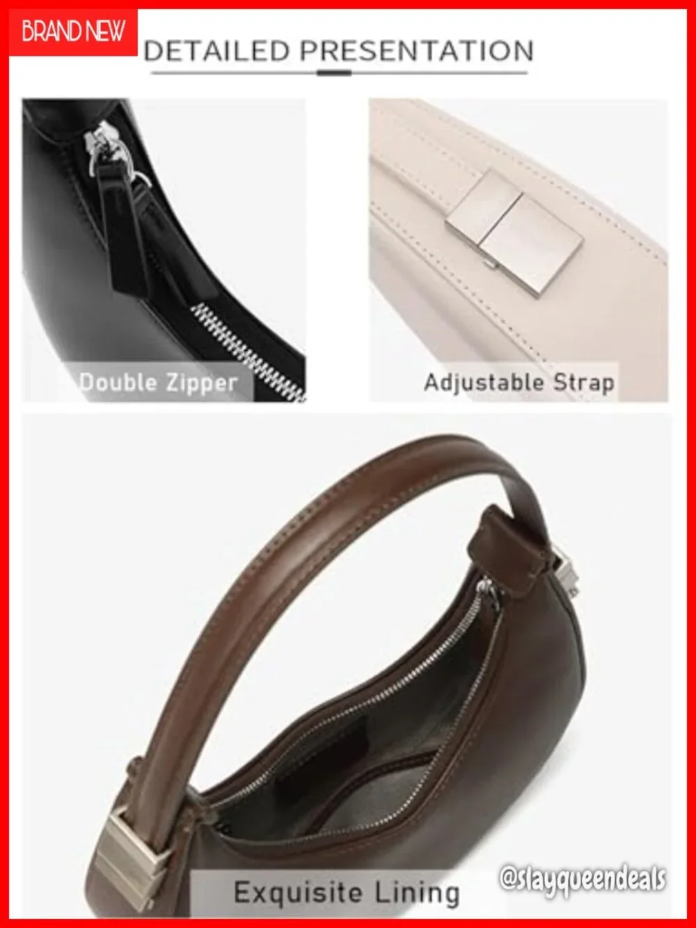 Small PU Leather Hobo Handbag - Adjustable Shoulder Bag Clutch Crossbody